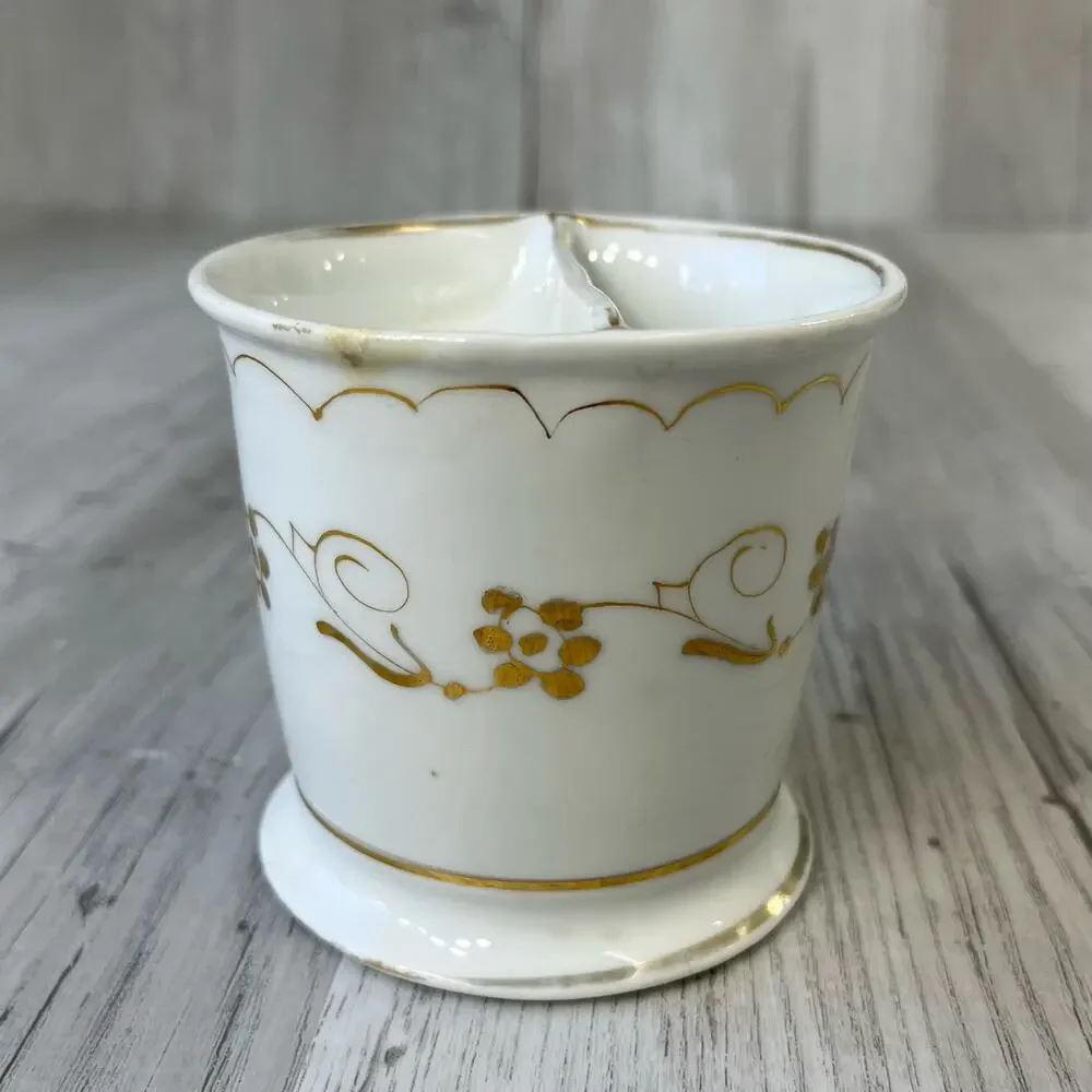 Vintage White Shiny Gold Floral Accent Shaving Mug Cup Decor Flawed